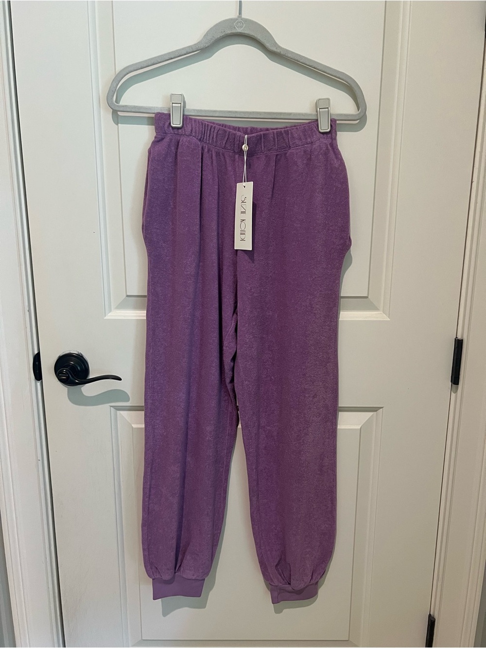 NWT Gorgeous Suzie Kondi Terry High Rise Pocket Pant in Dusty Lavender Size XS